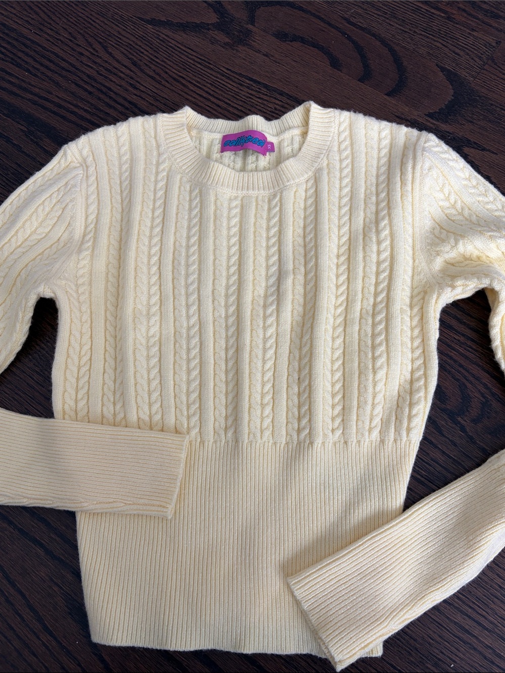 Edikted Cream Cable-Knit Crew Sweater